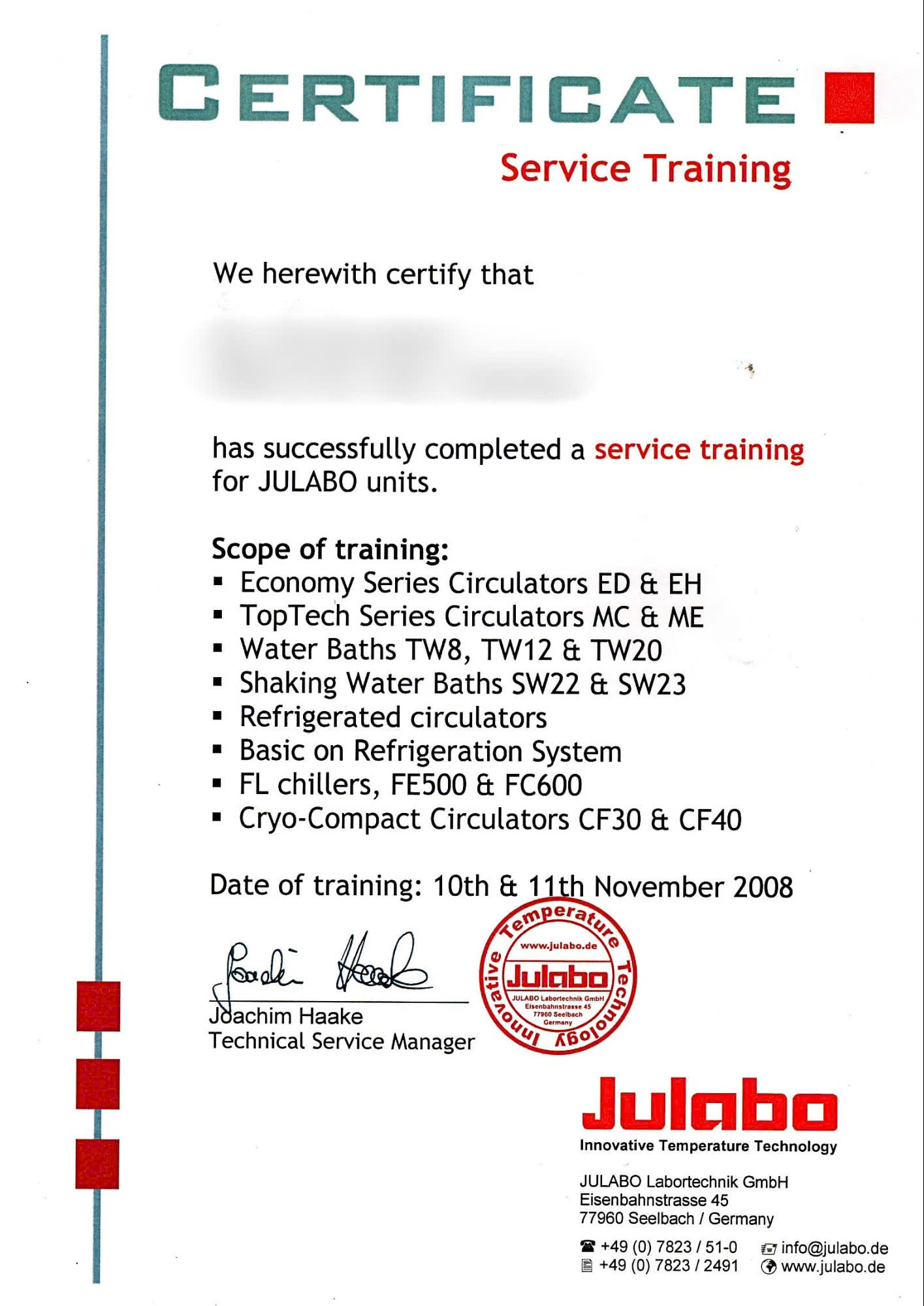 julabo certificate